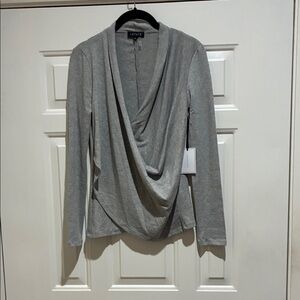 1state Gray faux wrap Long Sleeve Top
